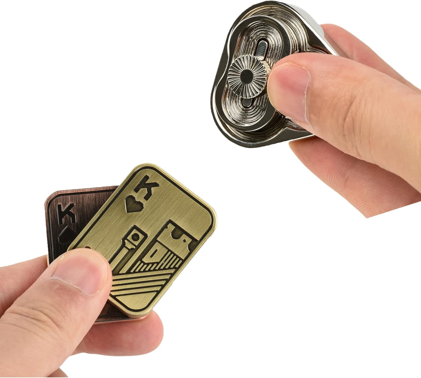 2 Pack EDC Metal Fidget Slider Toys- Stress Relief Toy Metal Slider Fidget Office Desk Toys for Adults (Poker Fidget Slider K + Triangle)