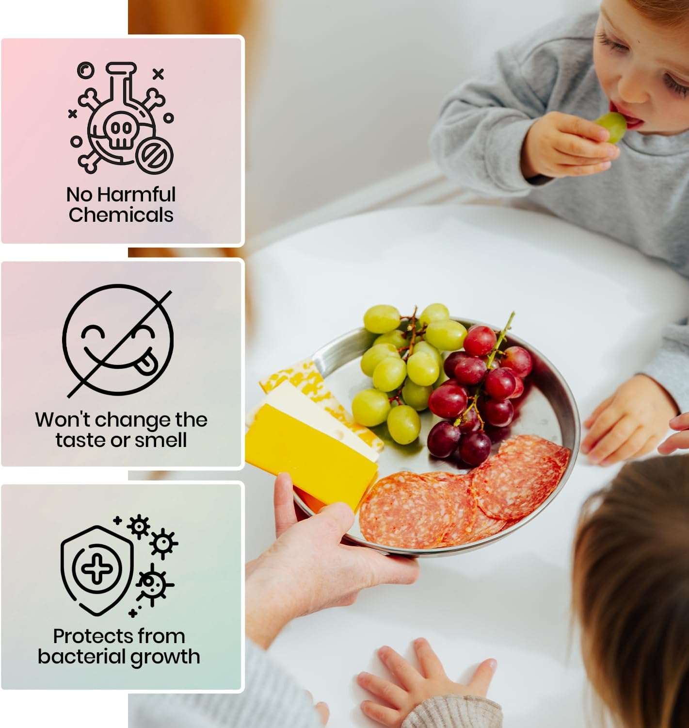 Children's 304 Stainless Steel Four (4) Piece Plate Set, 21 cm, Matte Finish, Plates for Kids, Toxin Free Stainless Steel Dinnerware Set, Non-Divided Plates, 100% BPA Free