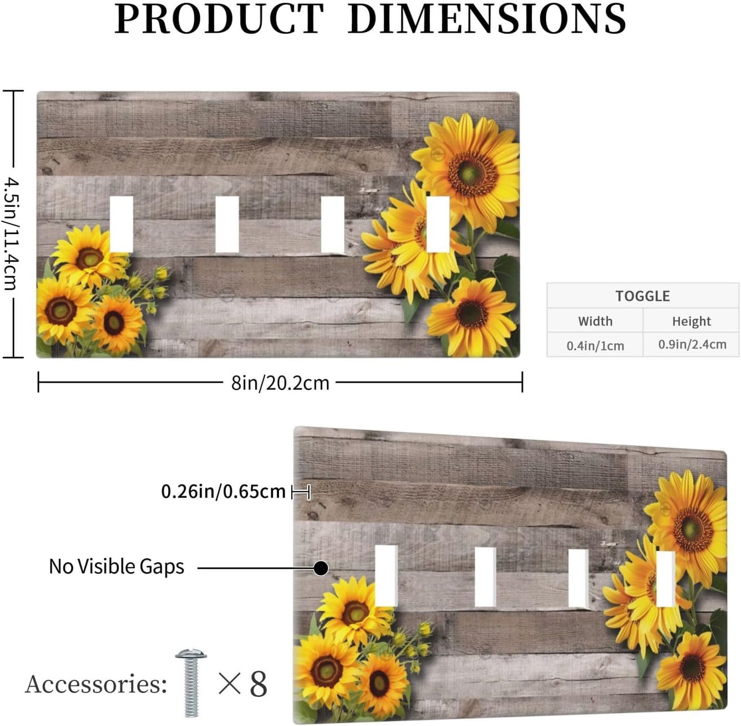 Sunflower Rustic Brown Gray Wood Light Switch Covers Quad Toggle Electrical Faceplate 4 Gang Wall Plate Decorative Switch Plates for Farmhouse Home Decor