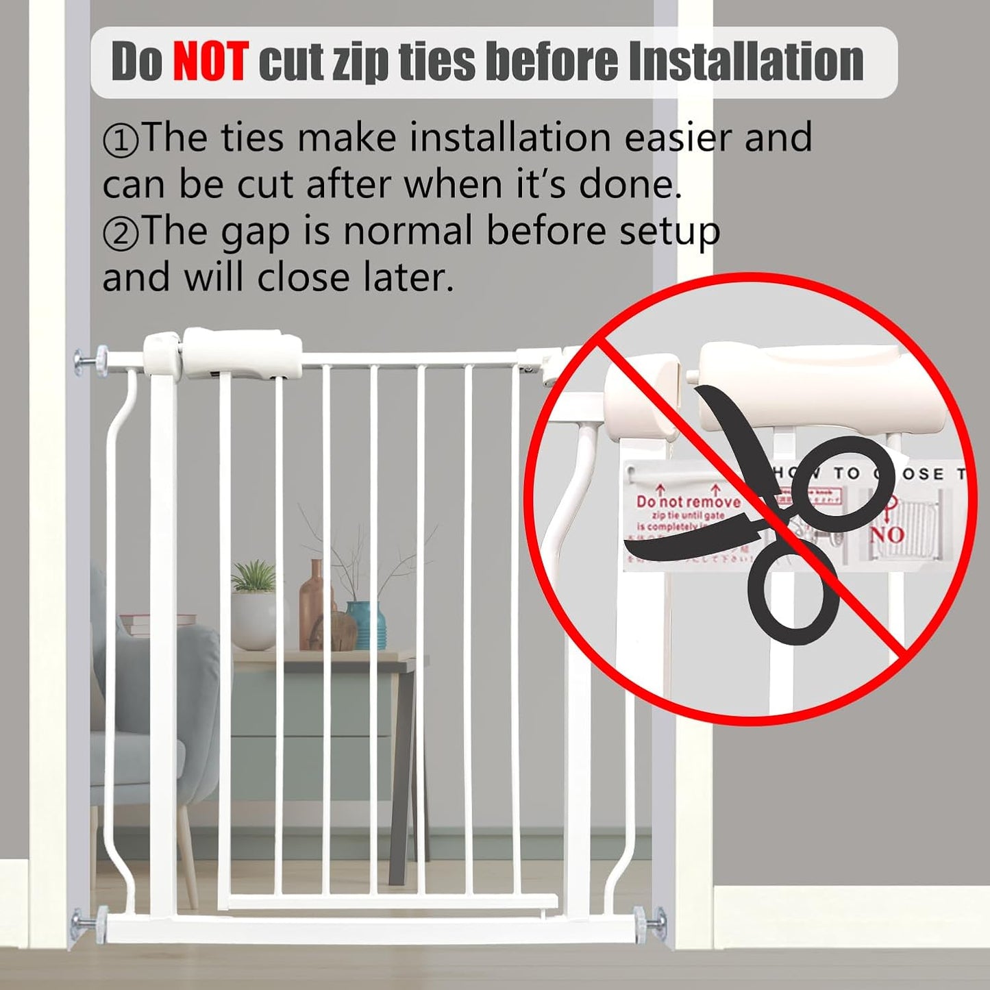 29-34 Inch Baby & Pet Gate - White Metal, Pressure Mounted, Walk Through Safety Gate for Narrow Stairs & Doorways