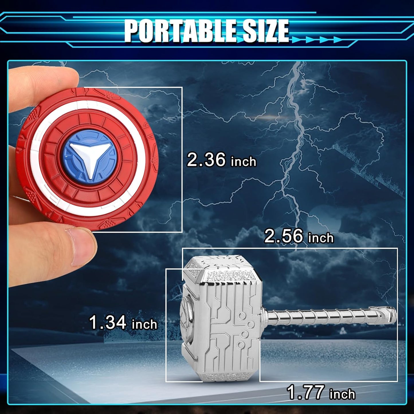 Hammer Fidget Spinner Metal Toy Transformable 2 in 1 for Kids Adutls, Shield Hand Finger Spinner Kinetic Desk Toy for Office Classroom Prizes Birthday Gift