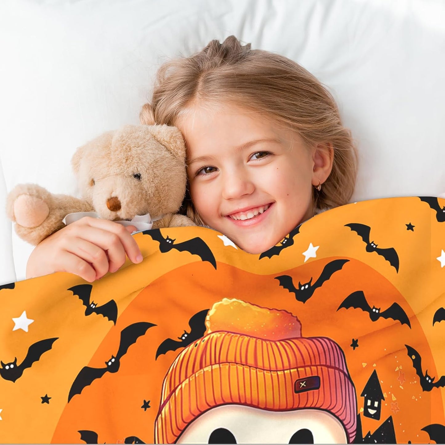 Ship Next Day, Custom Halloween Blanket - Printed in USA, Personalized Baby Blankets with Name, Gift for Kids Boys Girls, Unique Present for Birthday, Christmas, Halloween Bats Toddler Blanket