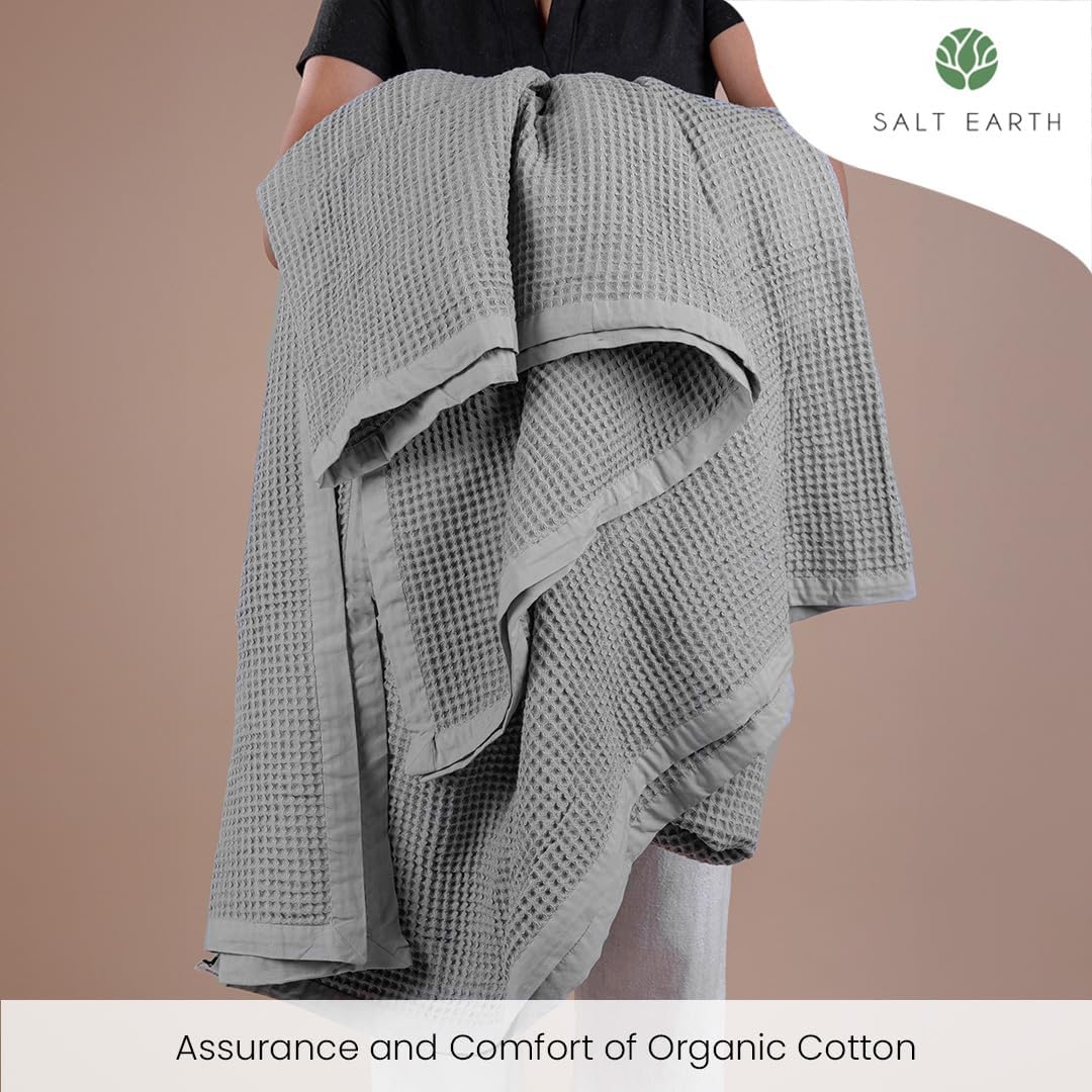 Salt Earth GOTS Certified 100% Organic Cotton Throw Blanket, 90" X 90" Waffle Blankets & Throws for Bed, Throw Blanket for Couch,Modern and Cozy Blanket,All Seasons, Comfy Soft Blanket(Scottish Grey)