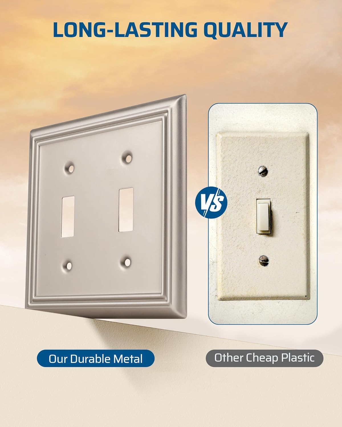 DEWENWILS Double Toggle Wallplates, Brushed Nickel Light Switch Covers, Heavy Duty Matel Material, Pack of 2