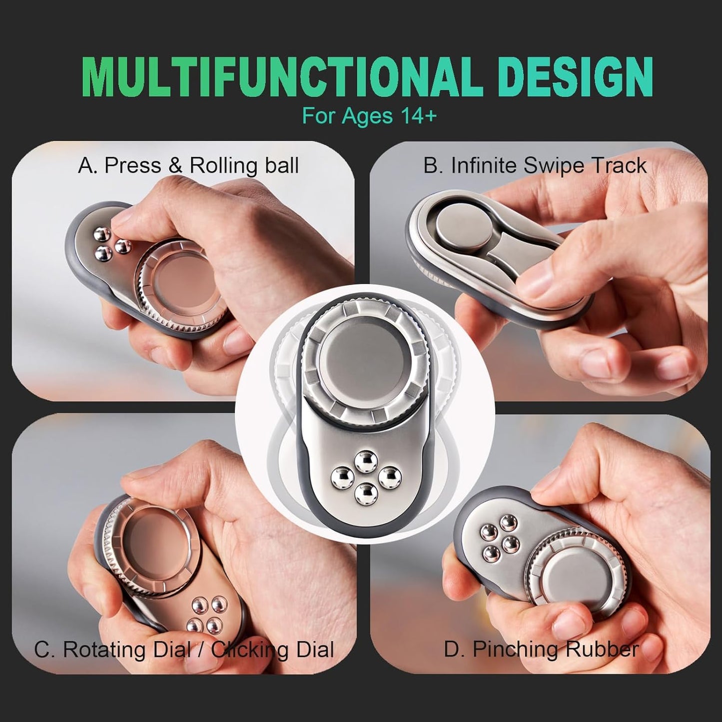 Fidget Toys Adults, OPPKIE Handheld Metal Desk Sensory Fidgets Toy Promotes Focus for Home Office Outdoors, Satisfying Toy for Men Teens Adults, Stress Pressure Anxiety Relief Tools (Silver)