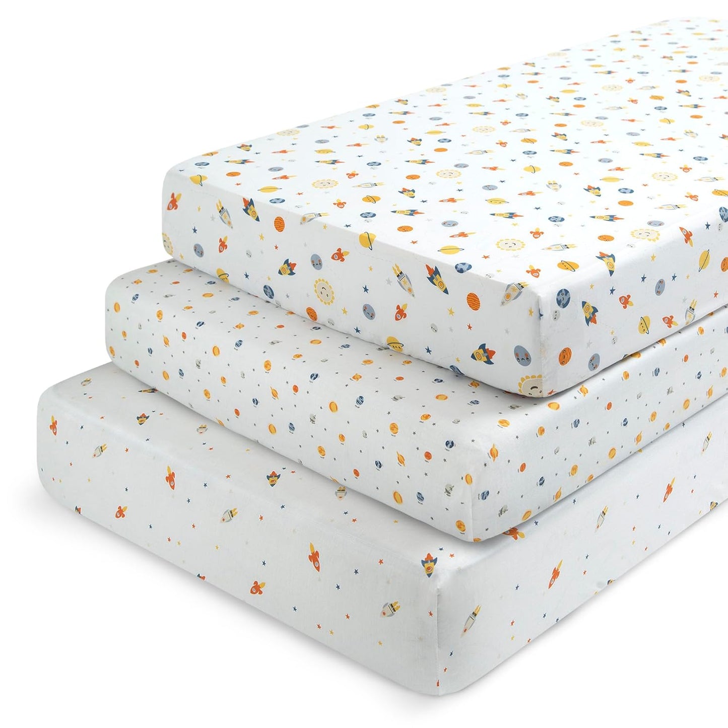 Delta Children Fitted Crib Sheets for Girls and Boys - Crib Sheet for Standard Crib and Toddler Mattresses - 28x52 Inch (Pack of 3), Space Exploration