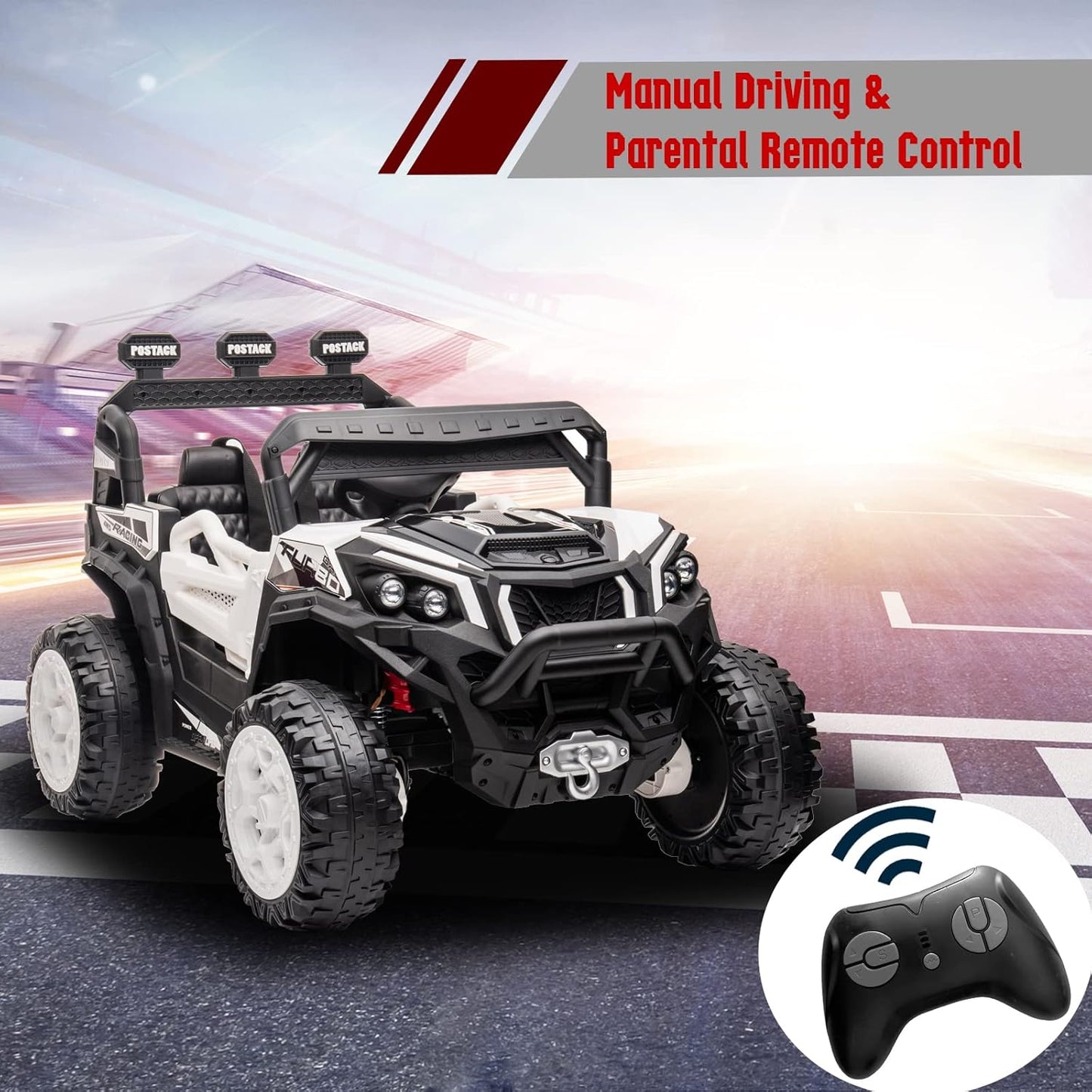 24V Ride On Car for Kids, 4x4 Kids Electric Car with Remote Control Off Road, Children Car with Bluetooth 3 Speeds LED Lights Storage Trunk,White