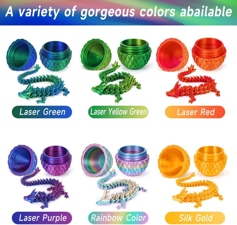 3D Printed Dragon Egg, Mystery Crystal Dragon Egg Fidget Toys Surprise, Articulated Crystal Dragon Eggs with Dragon Inside (Laser Yellow Green)