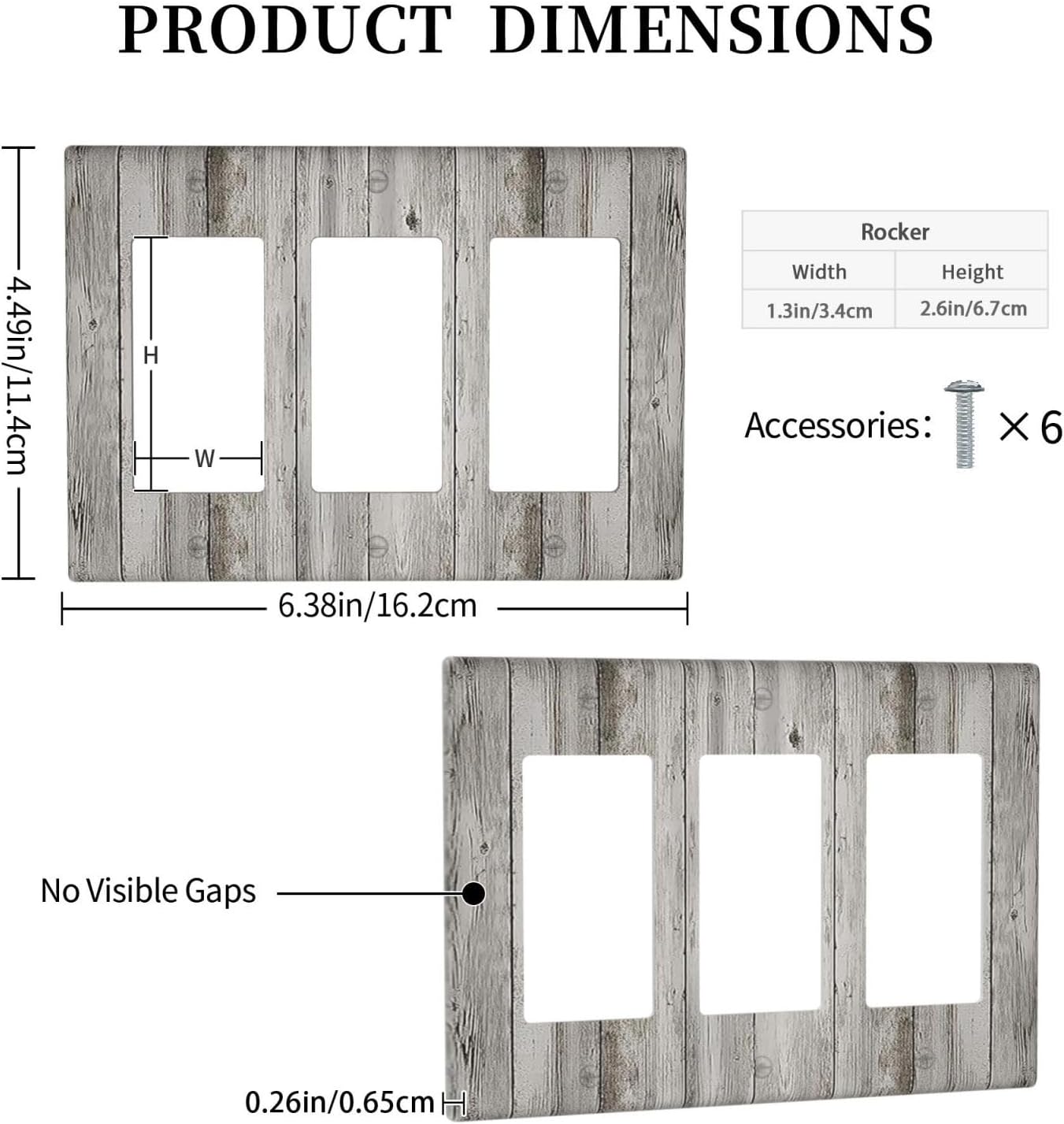 Light Switch Covers Farmhouse Rustic Grey Barn Door Wood 3 Gang Rocker Electrical GFCI Decorative Triple Outlet Wall Plate Cover Switchplate for Bedroom Cabin Decor