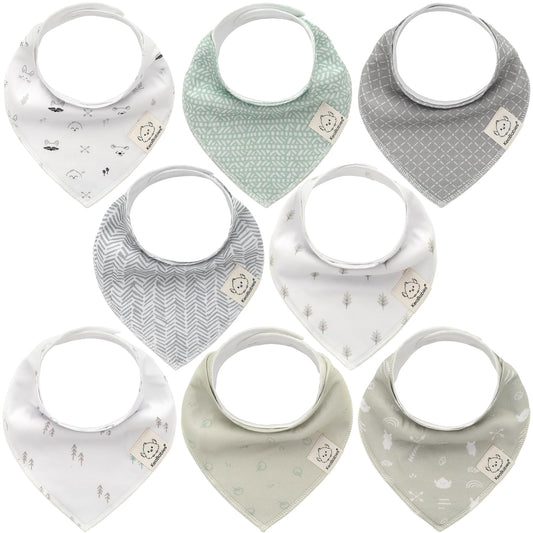 8-Pack Organic Baby Bandana Bibs for Boys, Girls - Super Absorbent Triangle Baby Bibs for Drooling and Teething Infant, 100% Cotton Extra Soft for Newborn, Infant 0-36 Months (Nordic)