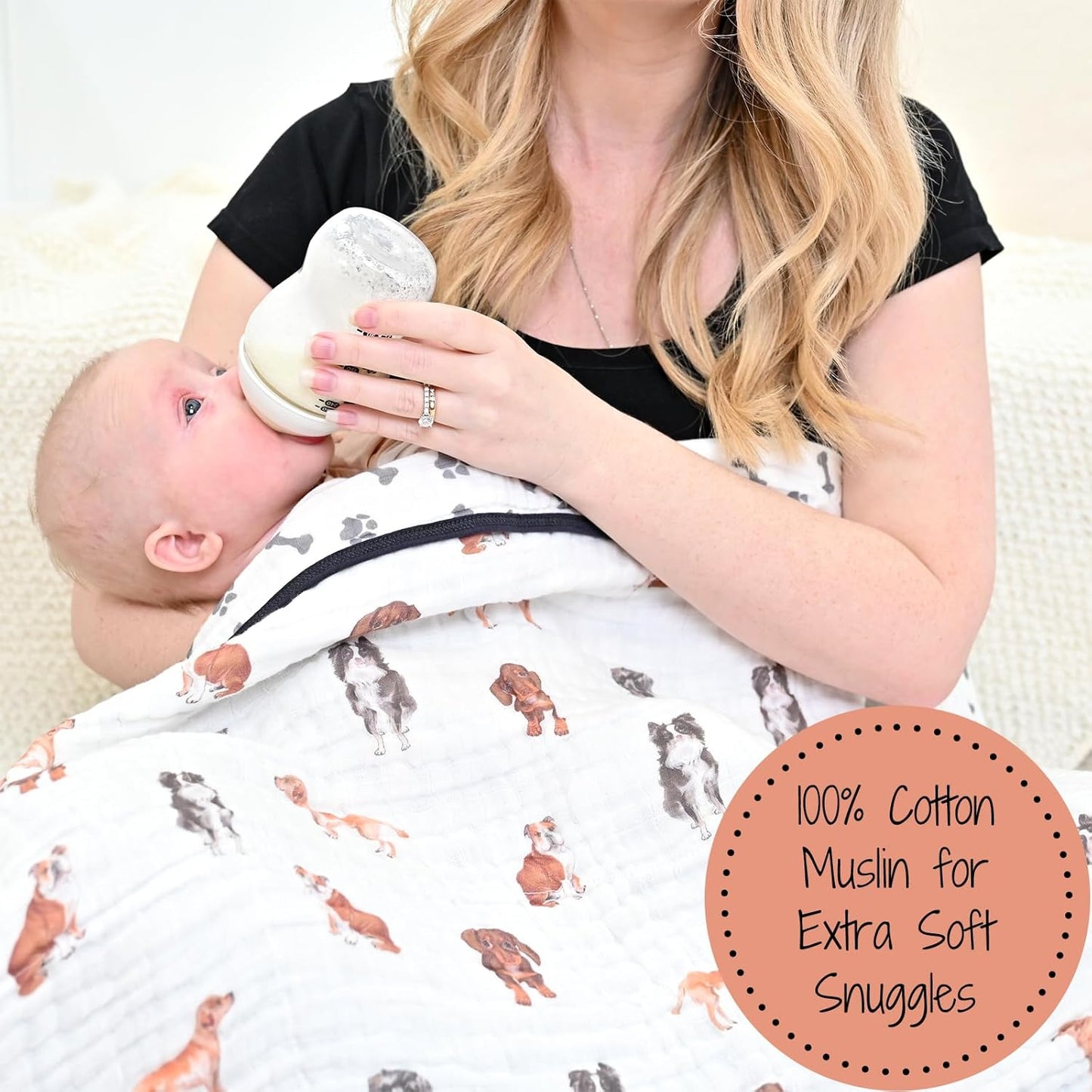 LollyBanks Muslin Baby Blanket 100% Organic Cotton, Muslin Quilt Lightweight, 6 Layers Baby Blankets 47"x 47", Toddler Blanket for Boy and Girl, Nursery Receiving Blankets (Puppies Print)