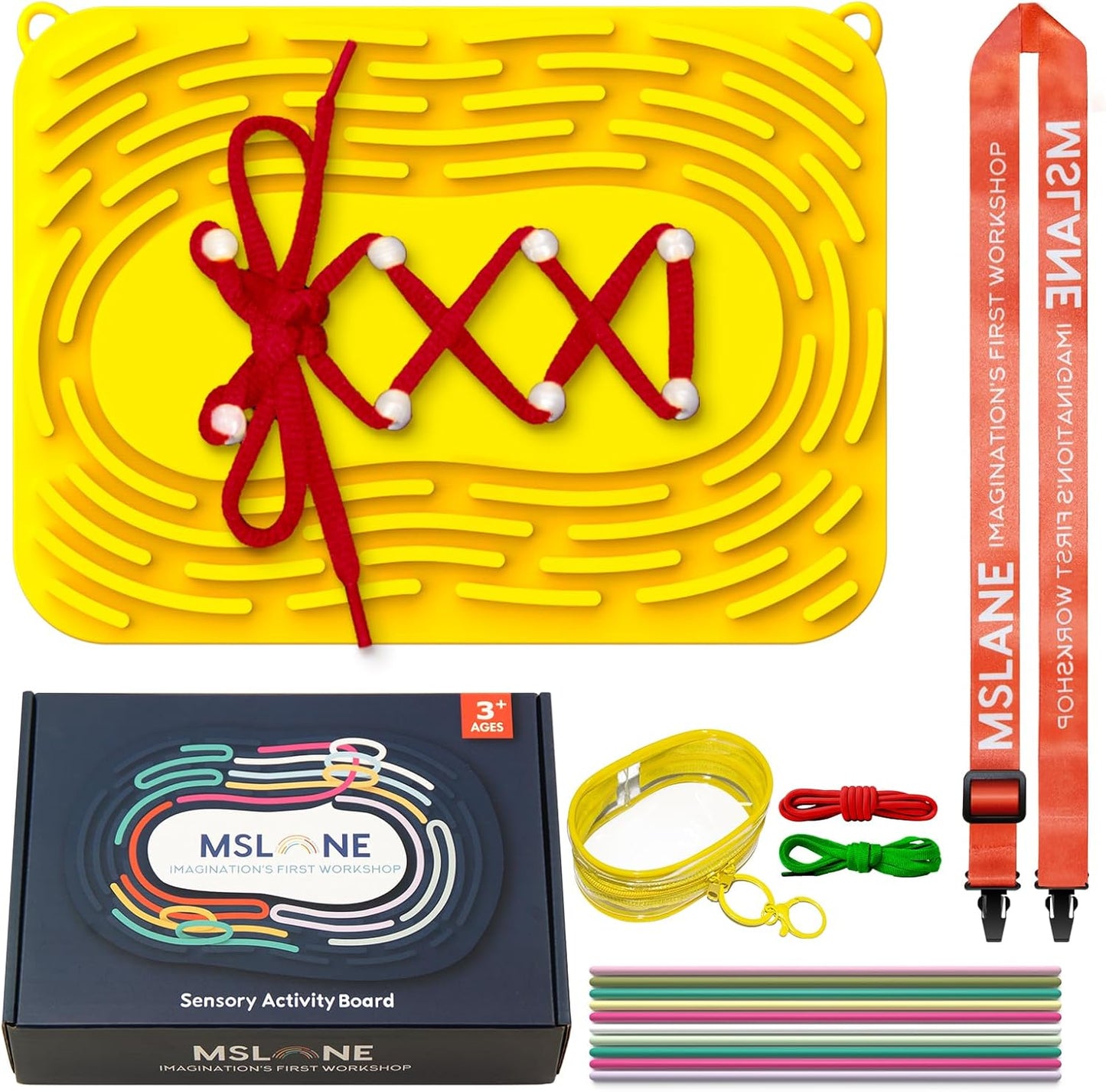 Sensory Activity Board: Silicone Fidget Toy | Shoe Tying Practice & Travel Strap | Silence Stress Relief for ADHD & Autism | Anxiety Calming | Kids 3+ & Adults | Gift-Ready Packaging Bright Yellow