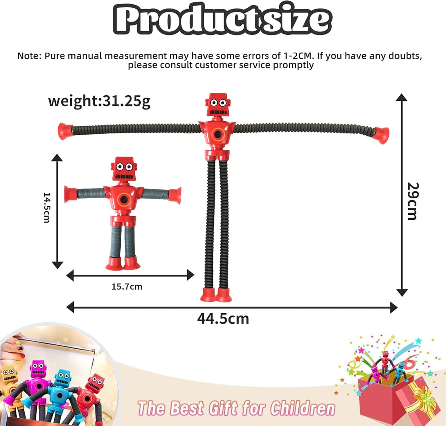 Bendable Robot Figures Set of 4, Flexible Suction Cup Men, Fidget Pop Tubes Sensory Toys for Girls and Boys