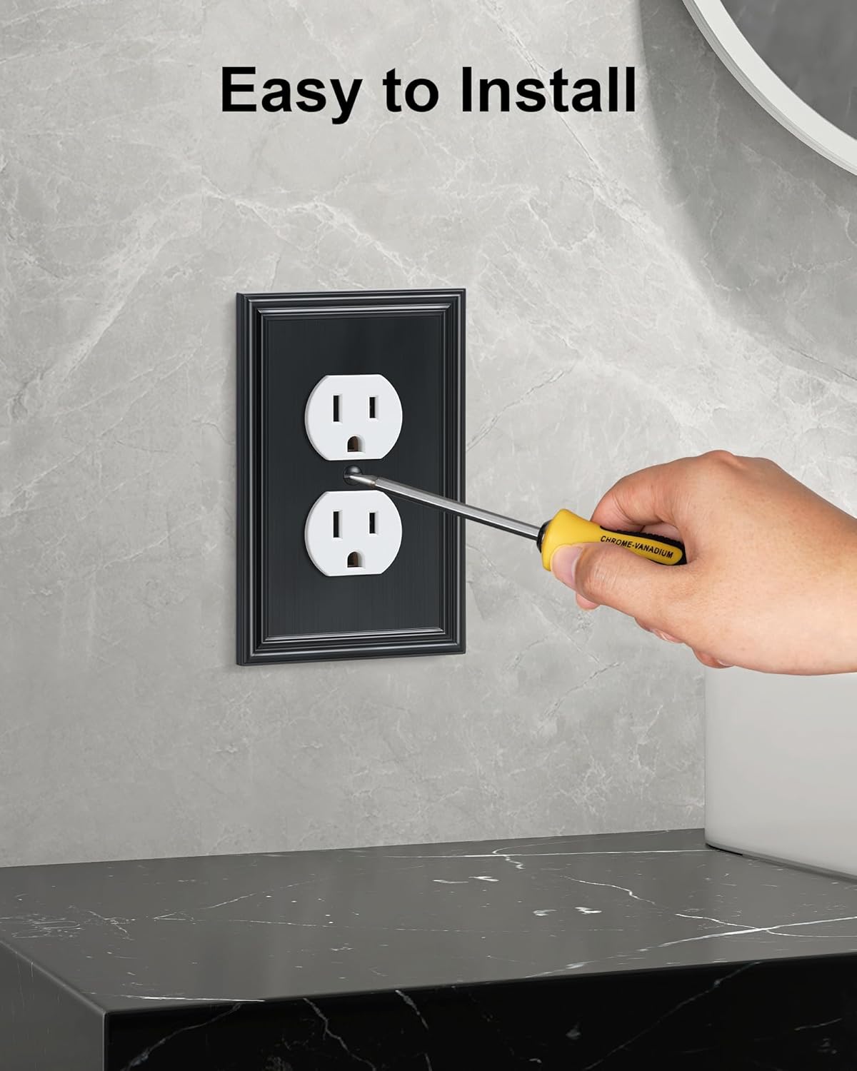 2-Pack Single Duplex Outlet Cover Plate, Decorative Black Switch Plates and Outlet Covers, Metal Wall Plates for Electrical Outlets, 1 Gang Receptacle Cover, Corrosion Resistant