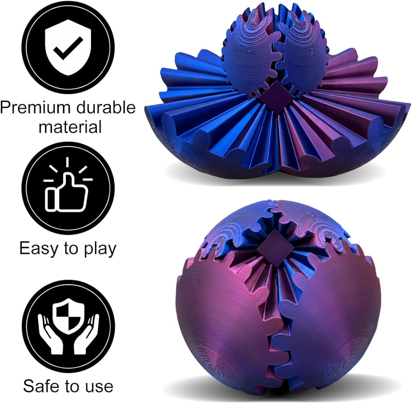 Gear Ball - GearSphere Desk Toy, 3D Printed Gear Ball Spin Ball or Cube Fidget Toy, Gear Sphere, Gear Ball Fidget Toy, Stress Ball, Fidget Ball, Gear Toy for Stress and Anxiety Relaxing (A1)