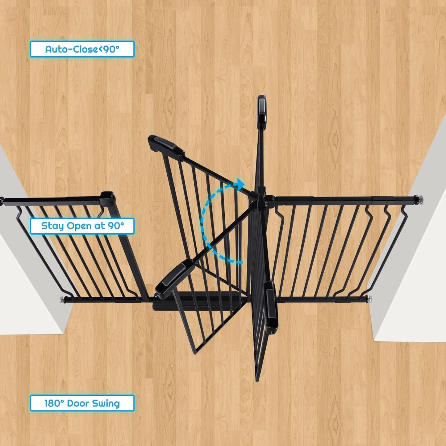 Extra Wide Baby Gate for Stairs Doorways with door, 30" Tall 66.5-75.8" Wide Easy Install Dog Gate indoor, Safety Metal Pressure Mounted Pet Gate with Walk-Thru Auto Close for the House, Black