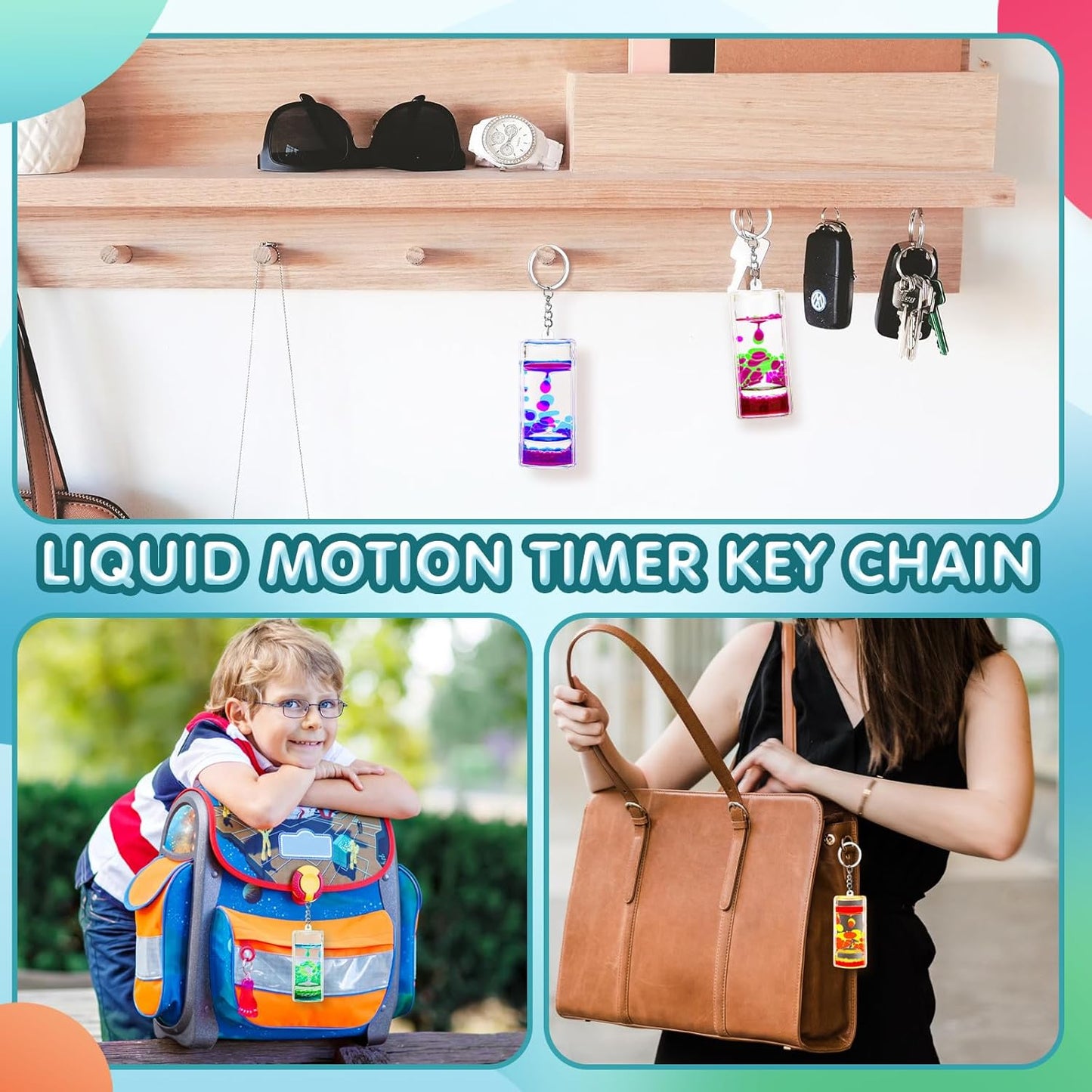 4 Pack Colorful Liquid Motion Keychain, Acrylic Sensory Toy for Stress Relief, Holiday Gift for Kids & Adults