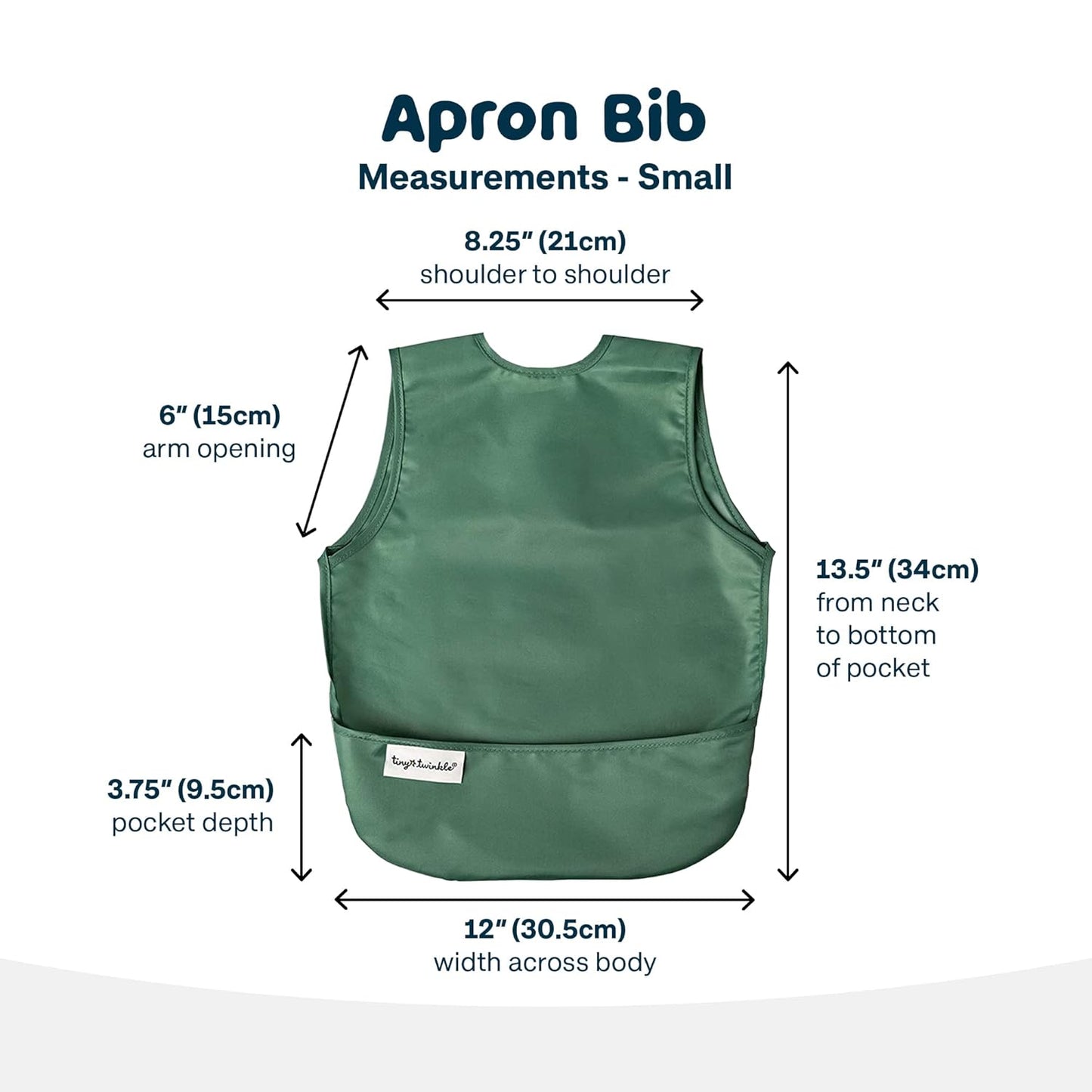 Tiny Twinkle Mess Proof Baby Bib - Waterproof & Lightweight Baby-Led Weaning Apron | 100% Recycled Polyester, Easy Clean & Machine Washable (Olive Green, Small 6-24 Months)