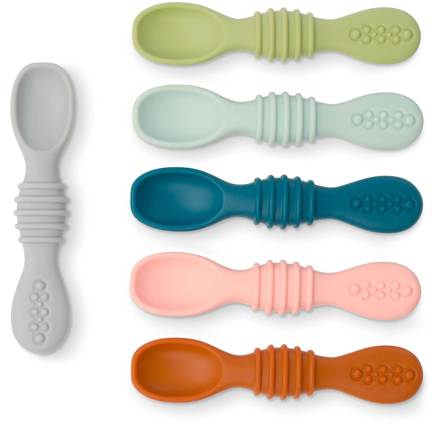 Simka Rose Silicone Baby Spoons Self Feeding (6 Pack)- First Stage Infant Spoons for Babies & Toddlers- Baby Led Weaning Shallow Spoons- Easy on Gums- 6 Months+ -Dishwasher Microwave Safe