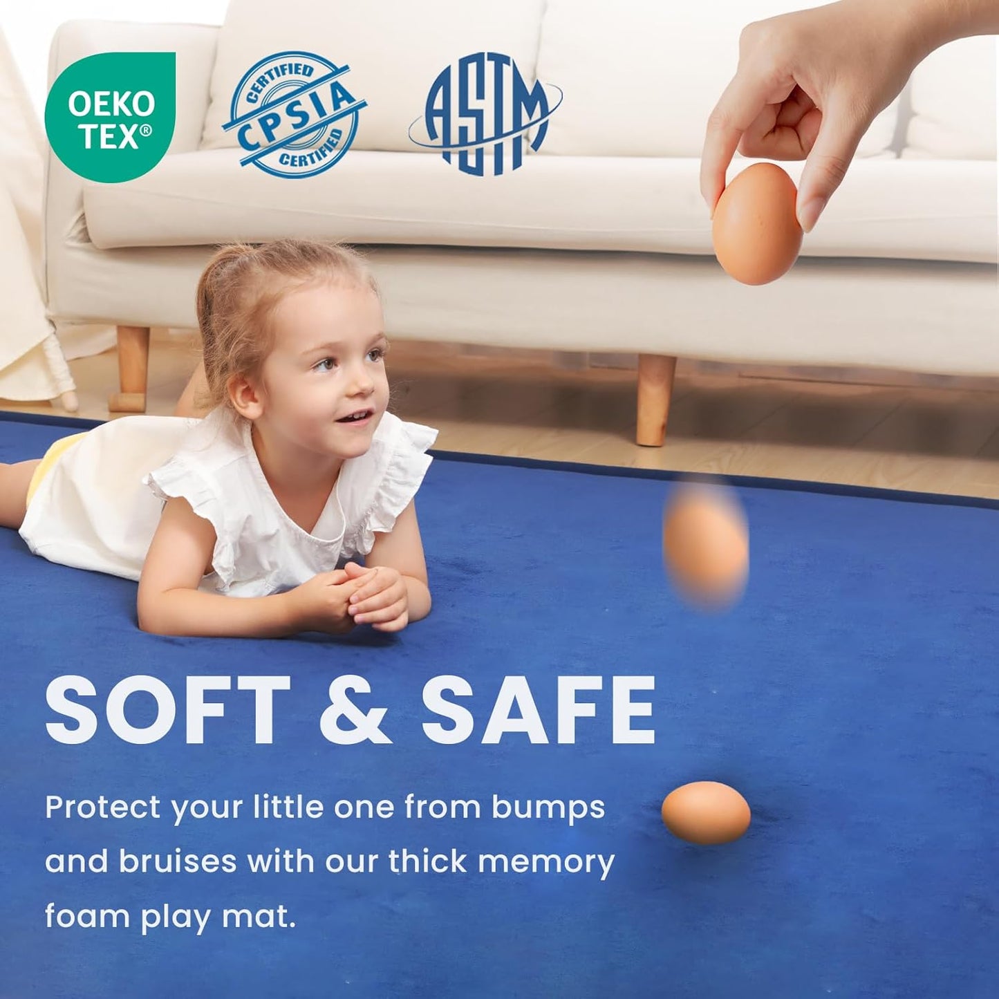 Baby Play Mat for Floor,1.3" Thick Memory foam Tummy Time Mat,Soft Coral Velvet Nursery Rug,Extra Large Non Slip for Toddlers,Infants,kids