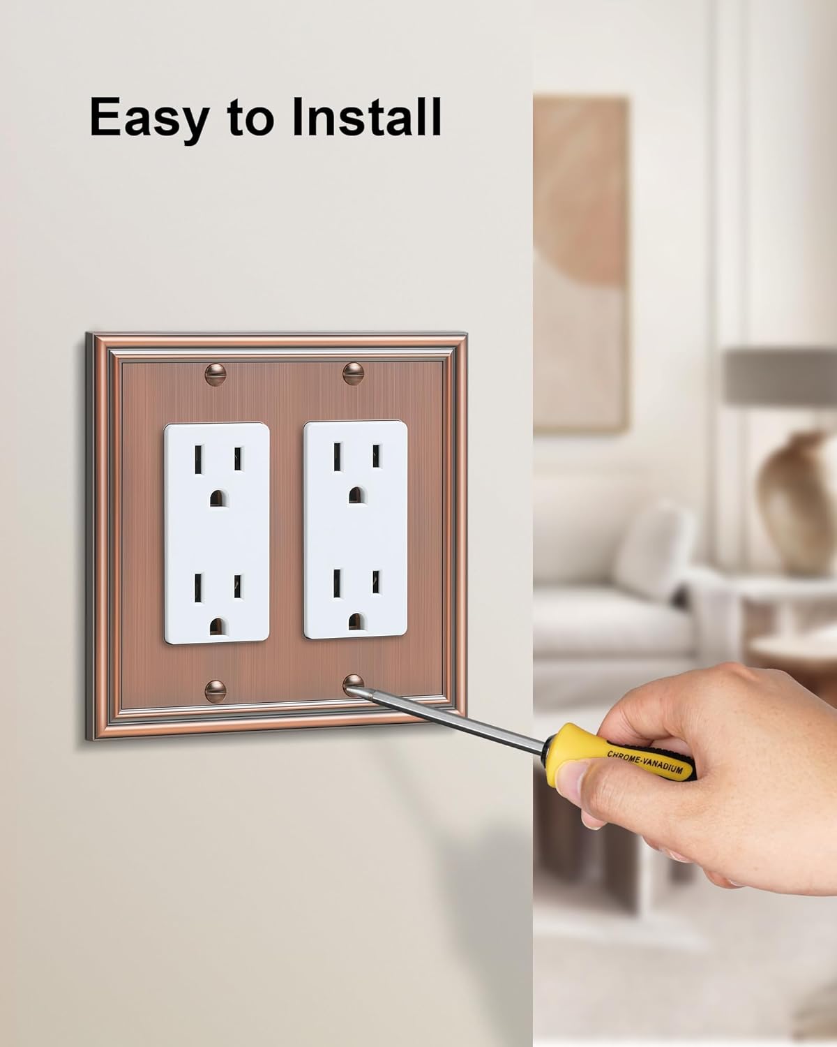 2-Pack Decorative Double Decorator Outlet Cover Plate, Durable Zinc Alloy Antique Copper Wall Plates for Electrical Outlets, Receptacle, GFCI Outlet, Dimmer Switch, 2-Gang Corrosion Resistant