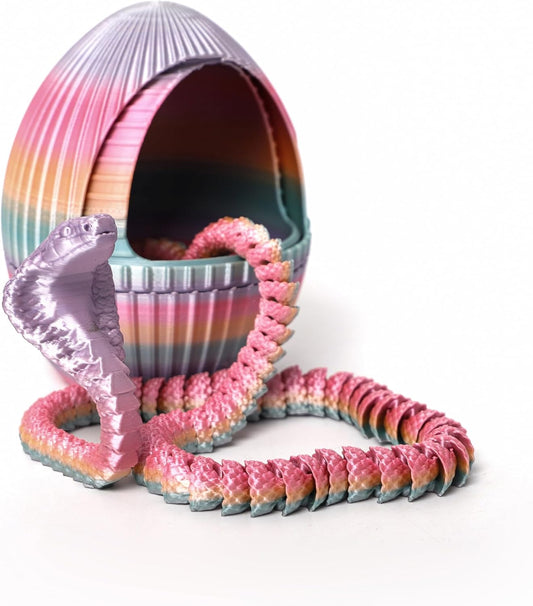 3D Printed Snake Egg - Gear Egg with Snake Inside, 24inch Flexible Snake, Cute Rotary Egg, 3D Printed Gift Toys, Figure Decoration, ADHD (Candy Color Rainbow)
