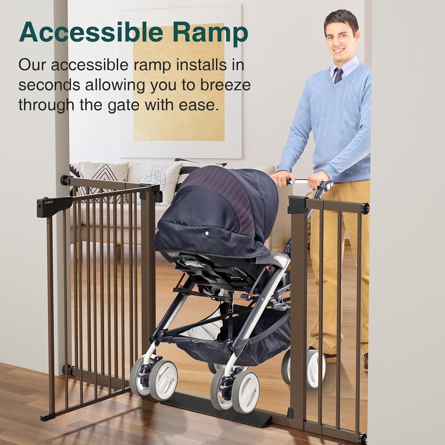 Cumbor 29.7-54.2" Wide Baby Gate for Stairs, Mom's Choice Awards Winner-Self Closing Dog Gate Indoor for Doorways, No Drilling Pressure Mounted Pet Gates for Kids, Easy Walk Through Safety Gate, Brown