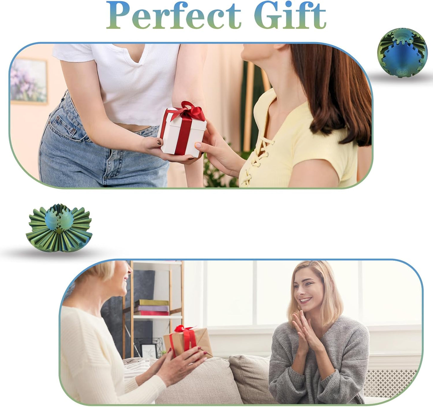 3D Printed Gear Sphere Ball – Colorful Gear Ball Fidget Gear Sphere Puzzle Cube Stress Relief Toy for Office and Home Decor Unique Gift Idea for Friends and Family (Gold&Blue)