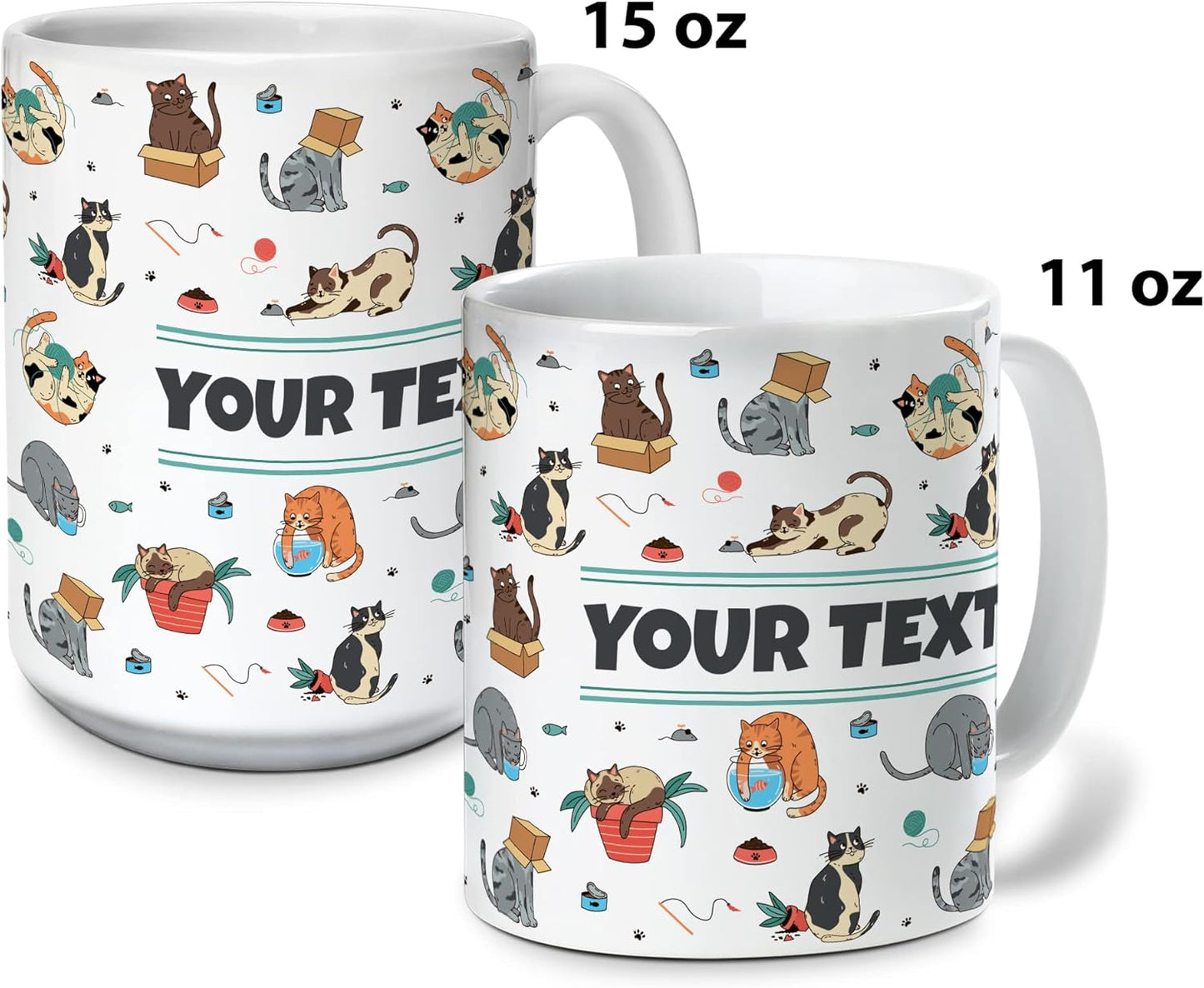 Personalized Mug for Kids - Cats - Custom Name/Text, Ceramic Hot Chocolate/Cocoa/Coffee Cup for Boys/Girls, Birthday/Christmas/Holiday Gift - 11 oz, White Handle