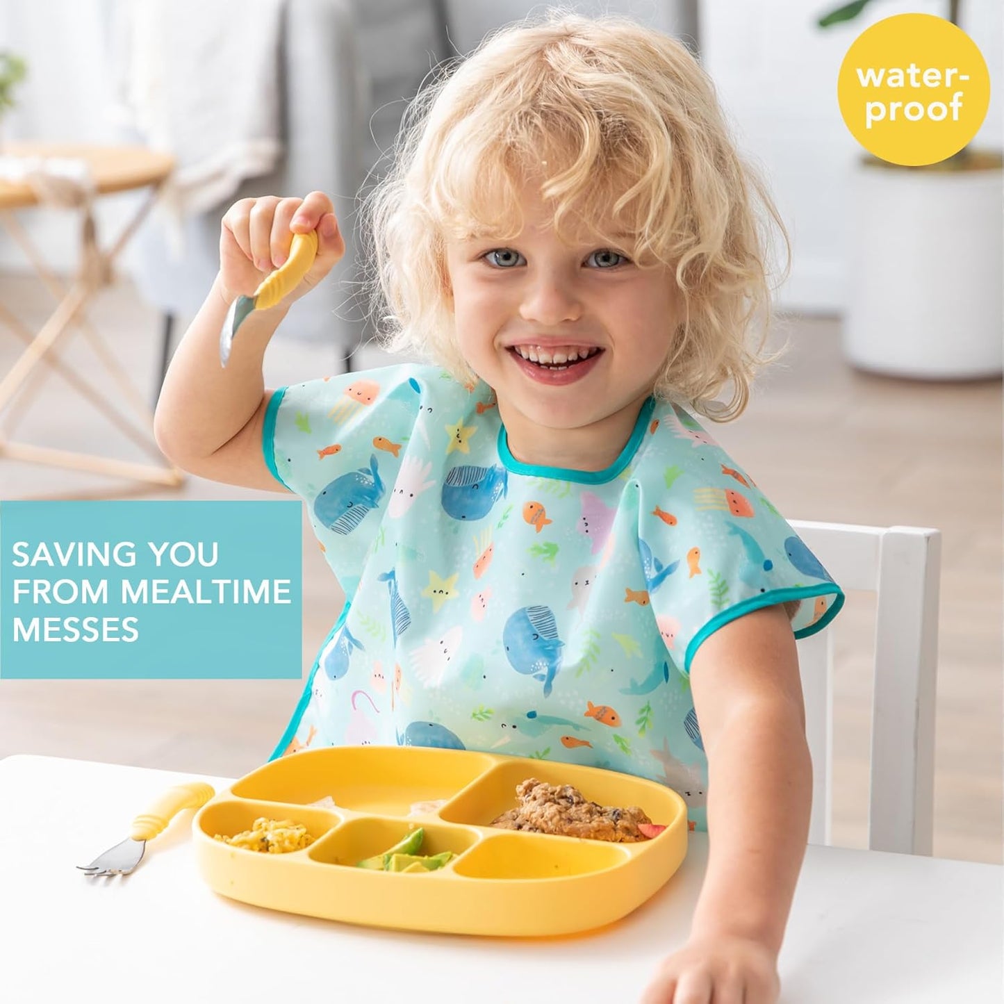 Bumkins Bibs - Toddler Bibs, Waterproof, Large for 1-3 Years, Short Sleeve