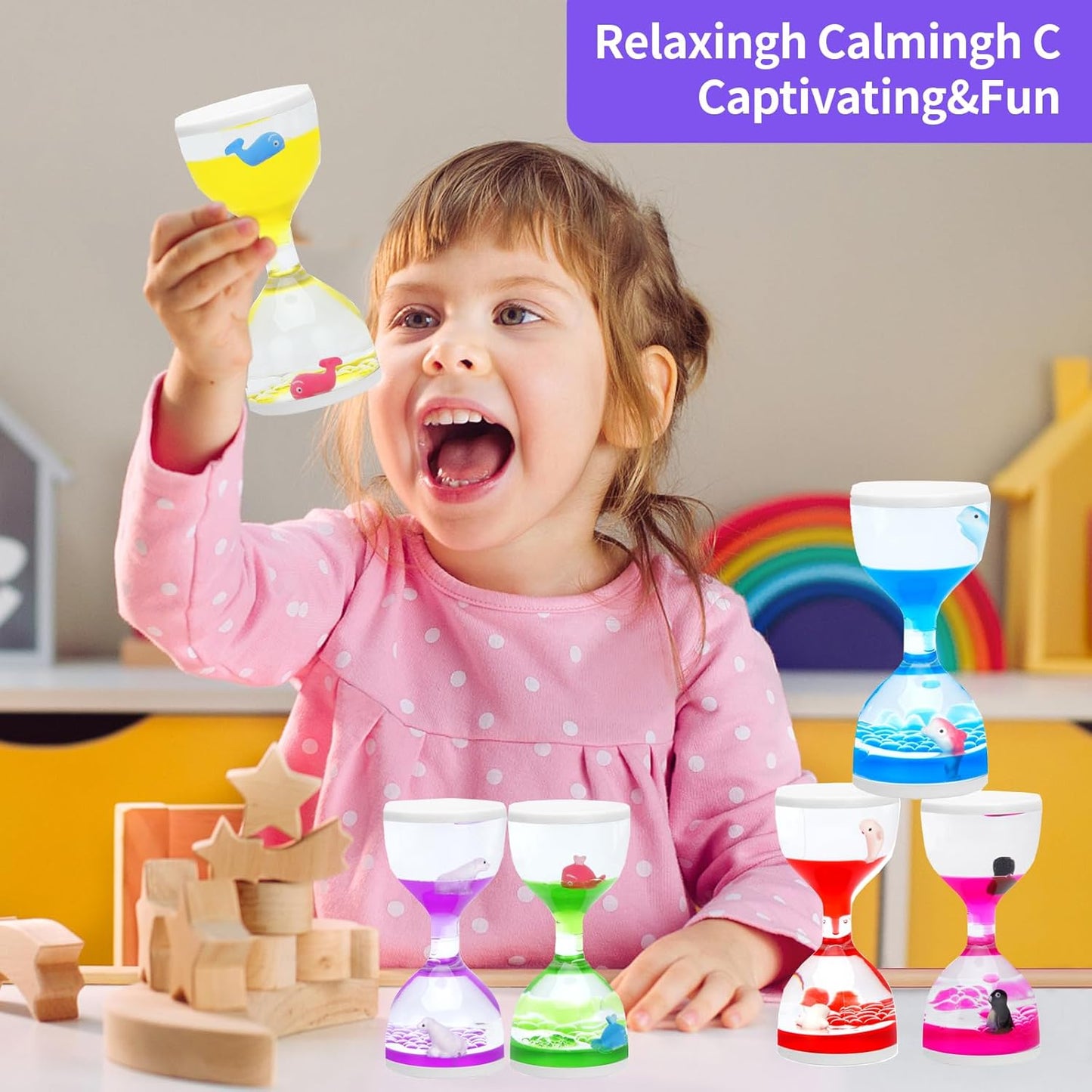 Liquid Motion Timers for Kids, Set of 3, Sensory Bubble Toys for Toddlers (Green)