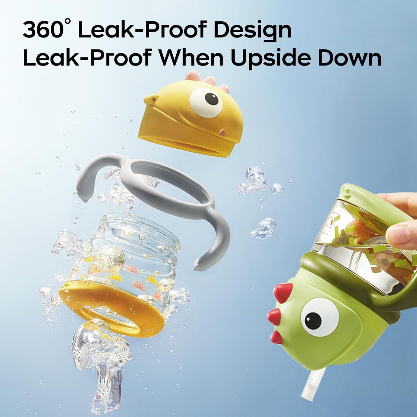 bc babycare Straw Sippy Cups for Toddler, No Spill Sippy Cups for Baby 1+ Year Old, Transition Weighted Sippy Cup with Straw and Strap, 10oz/300ml, Yellow