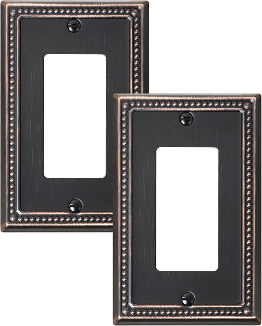 2-Pack Decorator Outlet Cover Plate, Decorative Switch Plates and Outlet Covers, Aged Bronze Metal Wall Plates for Electrical Outlets, Receptacle, GFCI Outlet, Dimmer Switch