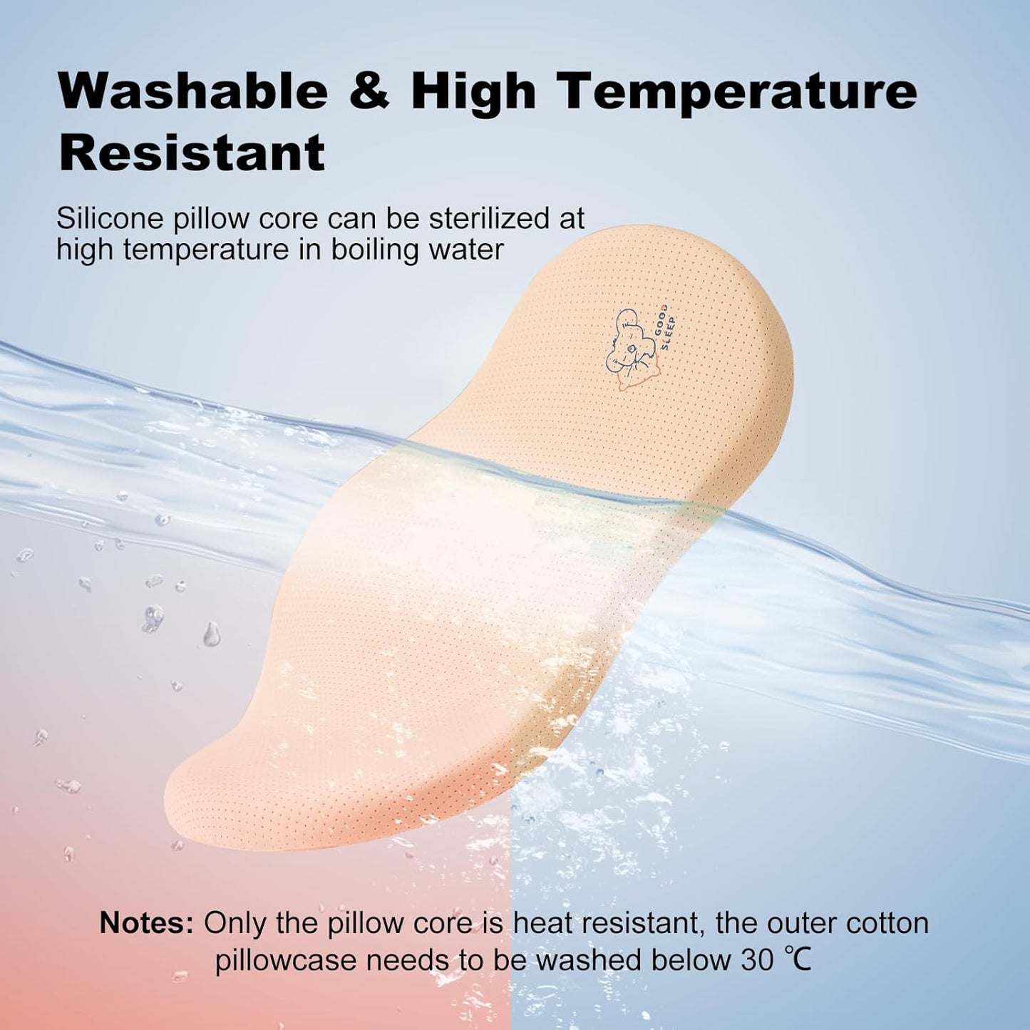 Reidio 1pc Toddler Silicone Pillow Breathable Toddler Pillow with Removable Cotton Pillowcase Kids Pillows for Sleeping Machine Washable (Blue, H2)