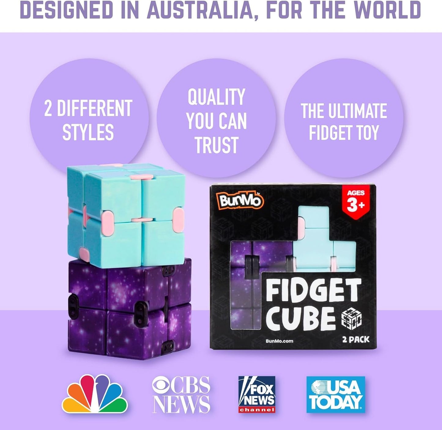 BUNMO Infinity Cube Fidget Toy - Stimulating & Engaging Fidget Toy - Teen Boy Toys - Fidgets for Adults - Travel Toys - Gifts for Teenage Boys - 10 Year Old Boy Gift Ideas - 2 Pack Plastic