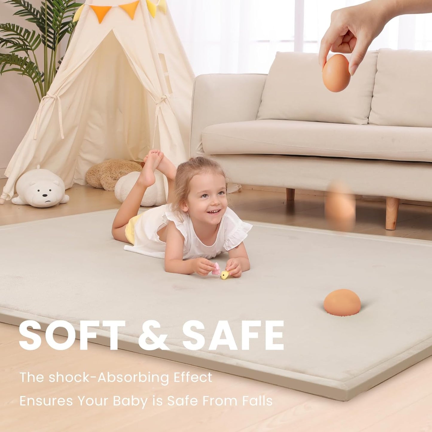 Baby Play Mat for Floor,1.3" Thick Memory Foam Tummy Time Mat,Soft Coral Velvet Nursery Rug,Extra Large Non Slip Crawling Mat for Toddlers,Infants,kids,Yoga Mat,Tatami Mat for Living Room(Beige)