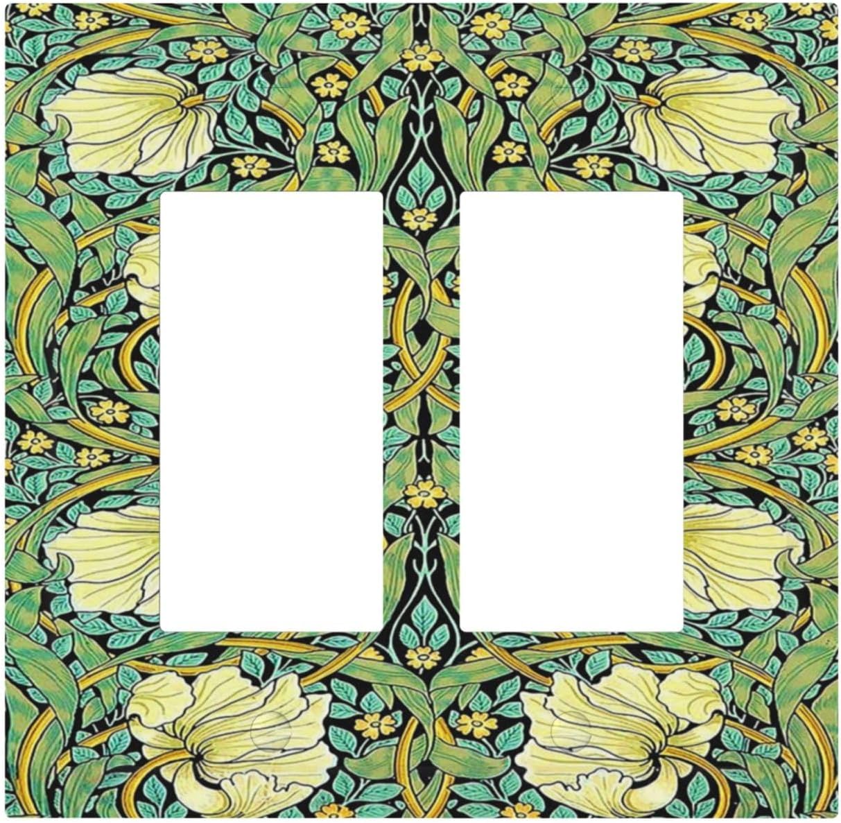 Decorative Outlet Covers William Morris Vintage Floral Yellow Flowers Green Leaf 2 Gang Double GFCI Rocker Electrical Wall Panels Light Switch Cover Plate for Bedroom living Room Decor
