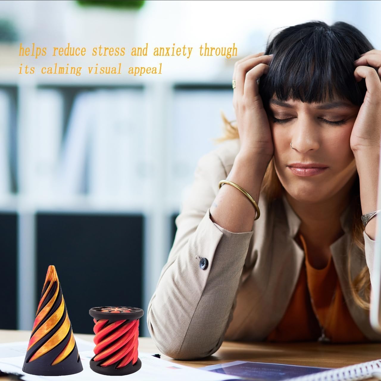 2Pcs Impossible Cone,Spiral Cone Fidget Toy 3D Printed Spiral Cone Pyramid Passthrough Sculpture,Mini Cone Funny Desktop Decoration for Home Office Desk Funny Desktop Decoration , Anxiety Relief