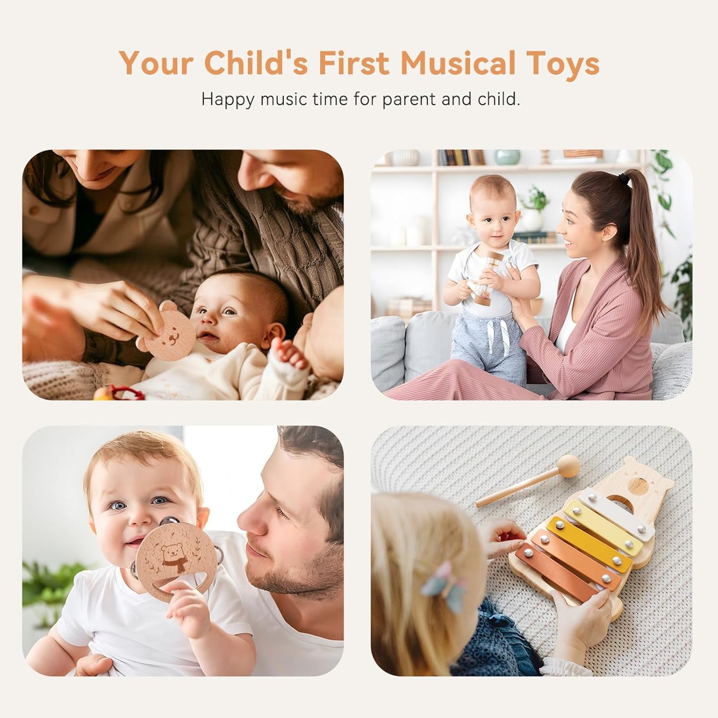 IEATFO Baby Musical Instruments - Your Child's First Musical Toys with Castanet Rainmaker Tambourine Xylophone - Baby Friendly Design Wooden Instruments Set Grow with Your Boys and Girls