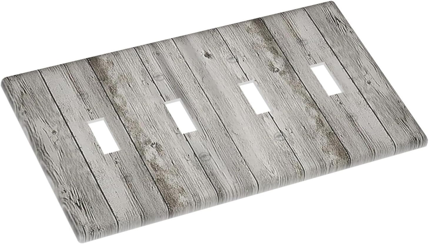 Light Switch Covers Farmhouse Rustic Grey Barn Door Wood Quad Toggle Electrical Faceplate 4 Gang Wall Plate Decorative Switch Plates for Bedroom Cabin Decor