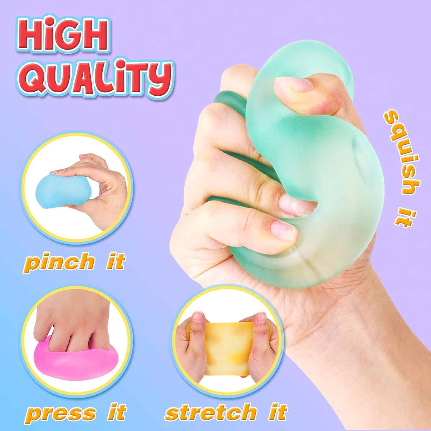 Fidget Toys Stress Cube for Adults 4 Pack: Gel Filled Squishy Toys for Kids - High Density Squeeze Balls for Students Calming - Fidget Squishy Toys for Anxiety