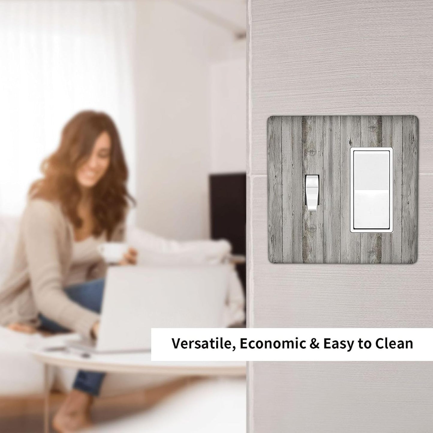 Outlet Covers Farmhouse Rustic Grey Barn Door Wood 1 Toggle 1 Rocker Combination Decorative Wall Plate Electrical Switch Plates Light Switch Cover Plate for Bedroom Cabin Decor