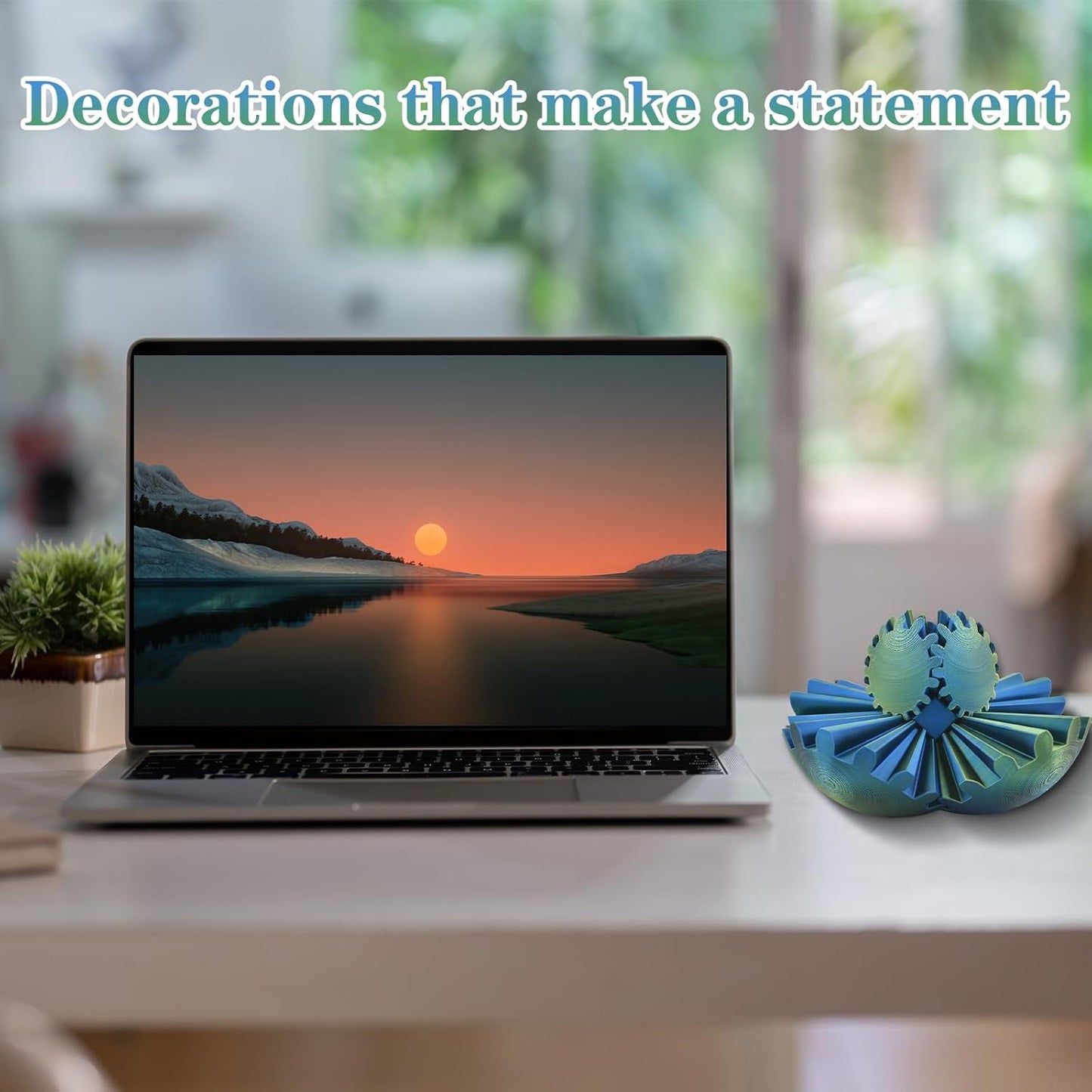 3D Printed Gear Sphere Ball – Colorful Gear Ball Fidget Gear Sphere Puzzle Cube Stress Relief Toy for Office and Home Decor Unique Gift Idea for Friends and Family (Gold&Blue)