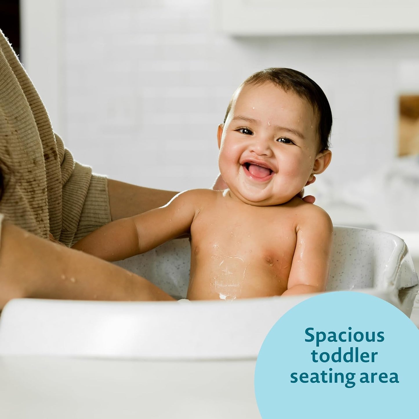 The First Years Rain Shower Baby Bathtub Set - Includes Infant Sling, Soothing Spray Shower Head, Fresh Water Tank and Built in Soft Brush - 3 in 1 Grow with Me Design - Baby Bath Essentials