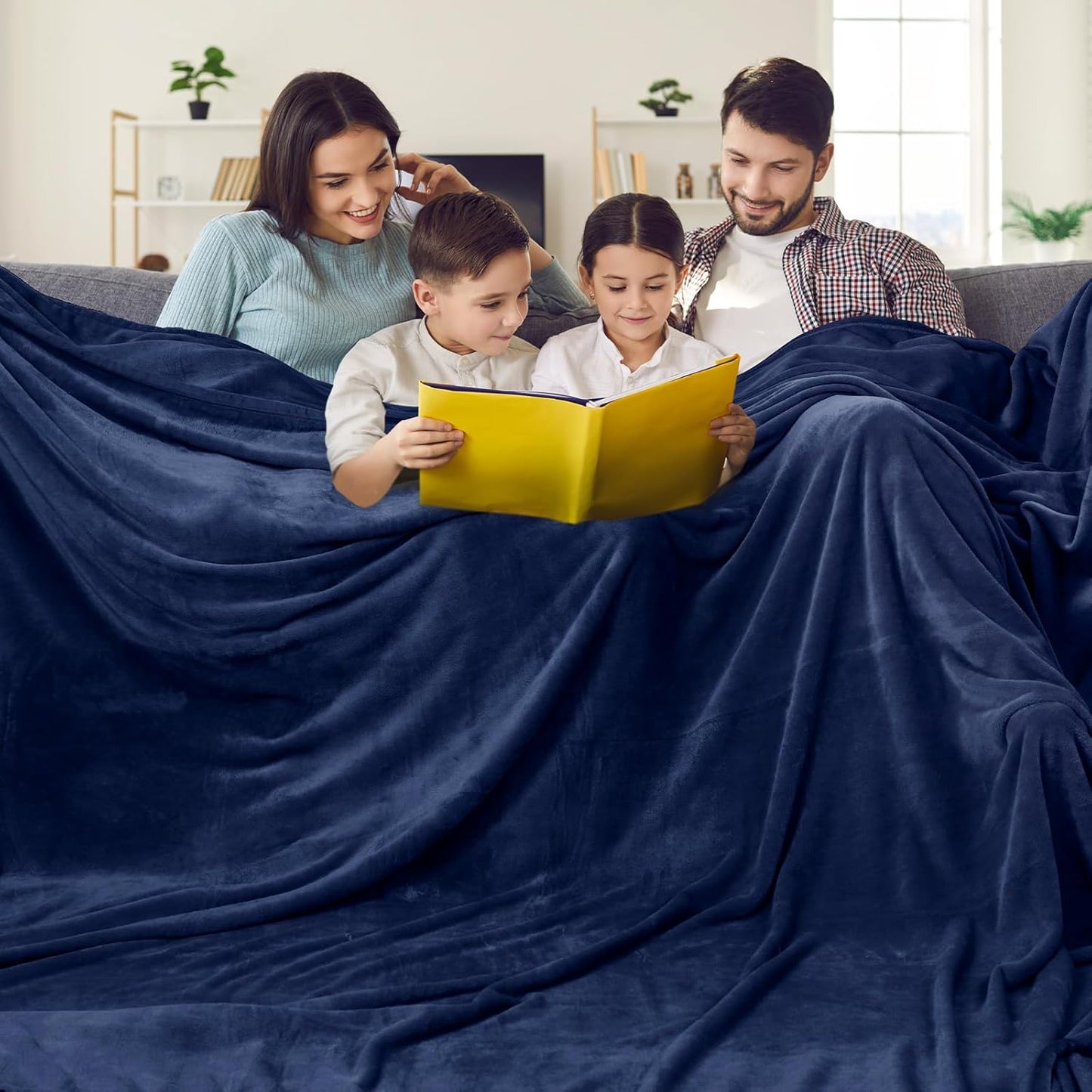 PHF Oversized King Fleece Blanket 120"x120", No Shed No Pilling Big Soft Blanket, Extra Large 10'x 10' Lightweight for Bed, Sofa Travel and Camping, Suitable for All Season, Navy Blue