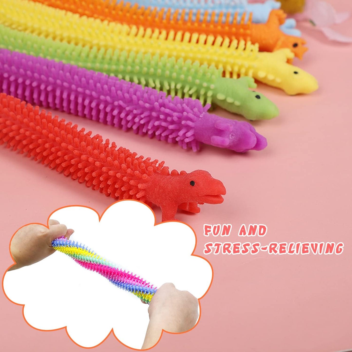 20 Pack Stretchy String Fidget Toys,Dinosaur Sensory Noodle Strings,Textured Stretchy String for Kids Adults Stress Relief,Party Favors,Christmas Stocking Stuffers