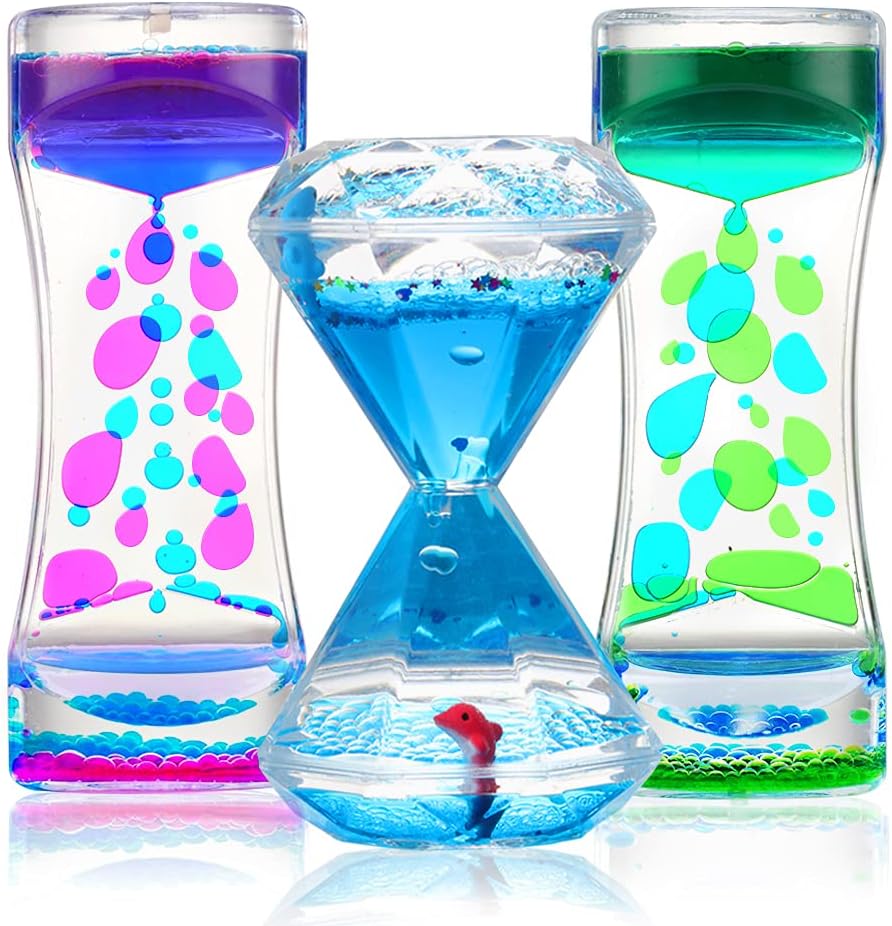 Sensory Toys Liquid Motion Timer Bubbler 3 Set - Best Fidget Toys for Kids Adults for Stress and Anxiety Relief, Calming Tool for Autism Children, Stocking Stuffers Kids Toddlers
