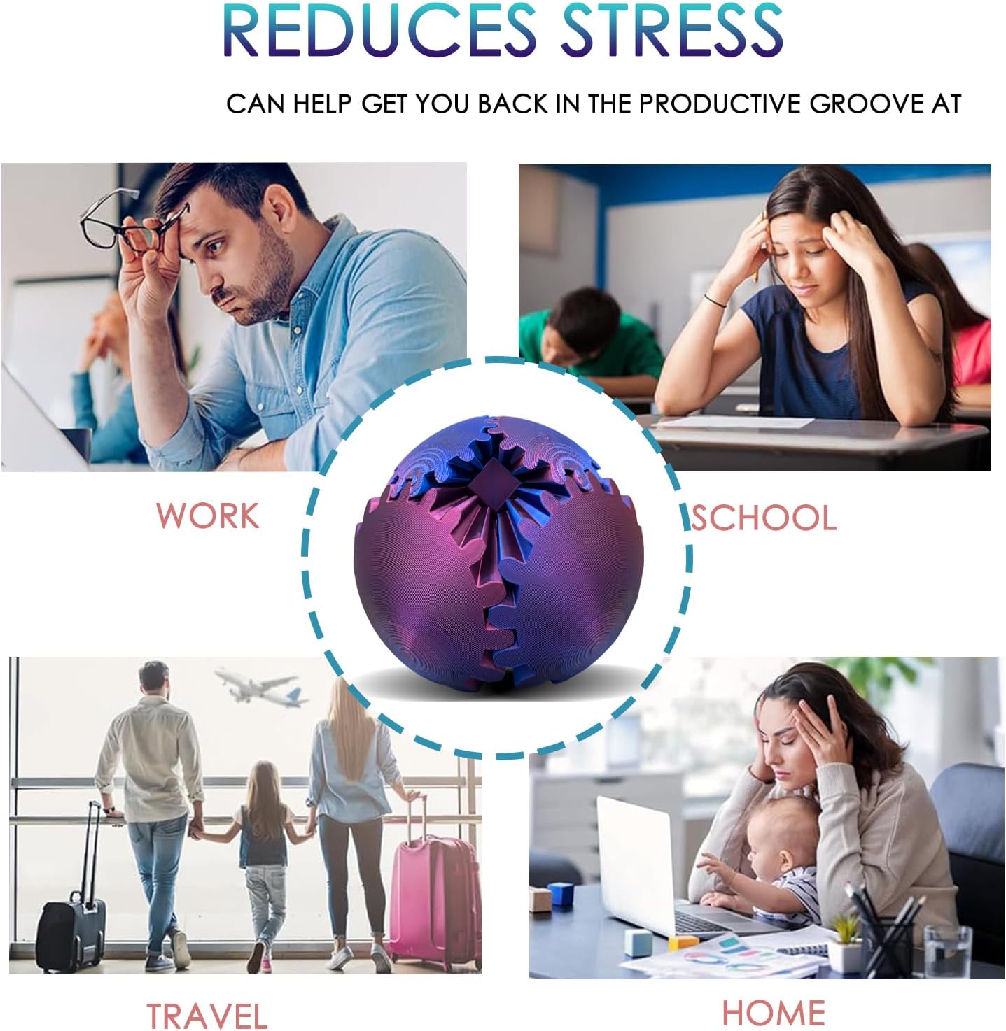 Gear Ball - GearSphere Desk Toy, 3D Printed Gear Ball Spin Ball or Cube Fidget Toy, Gear Sphere, Gear Ball Fidget Toy, Stress Ball, Fidget Ball, Gear Toy for Stress and Anxiety Relaxing (C1)