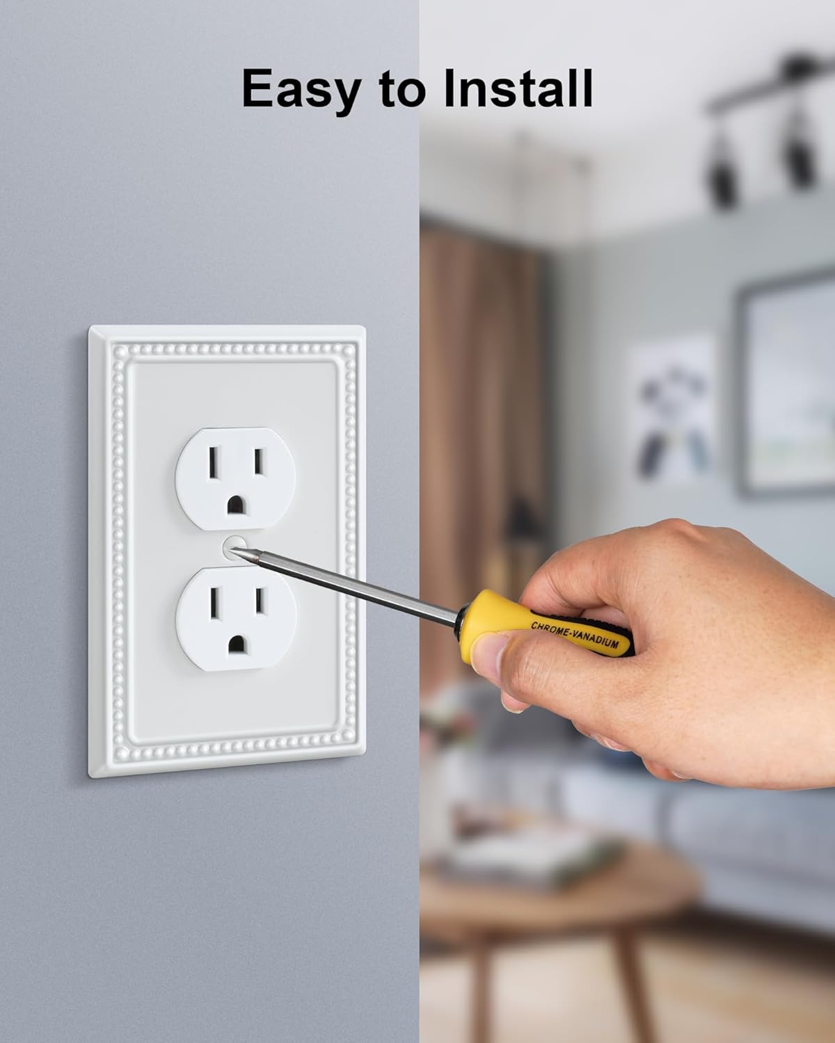 6-Pack Duplex Outlet Cover Plate, Pure White Metal Wall Plates for Electrical Outlets, 1 Gang Receptacle Light Switch Cover, Pearls Decorative Switch Plates and Outlet Covers