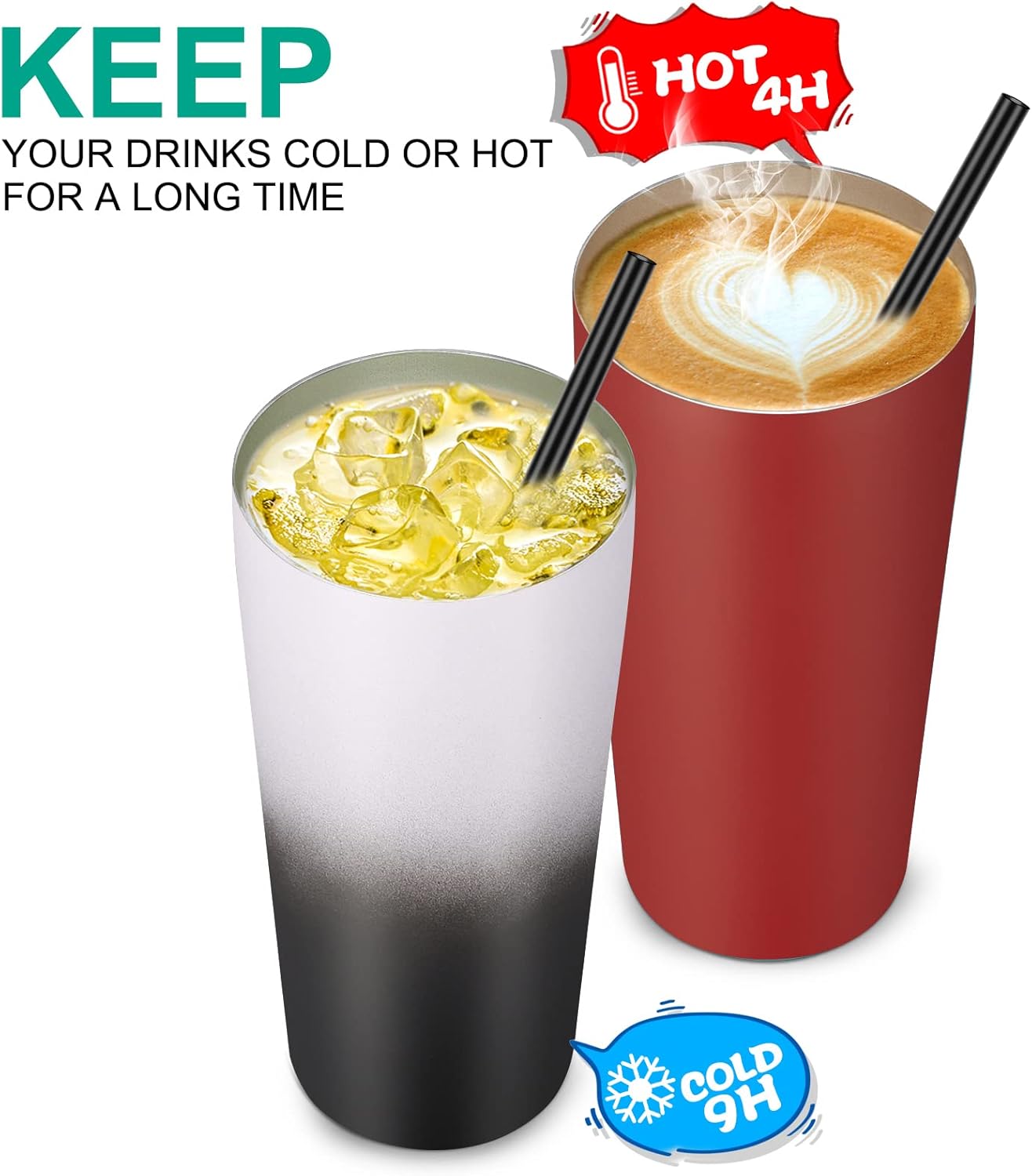 VEGOND 20oz Tumbler Bulk with Lid and Straw 6 Pack, Stainless Steel Vacuum Insulated Tumbler, Double Wall Coffee Cup Travel Mug, Red